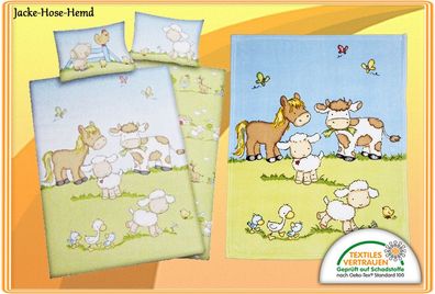 Set Babybettwäsche Babydecke Motiv: Bauernhof Pferd Kuh Schaf - NEU auch einzeln