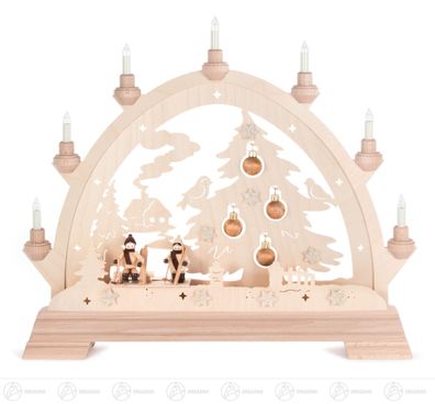 Rundbogen mit Skifahrern u. Baumkugeln elektrisch beleuchtet 42,5cmx48cmx6,5cm