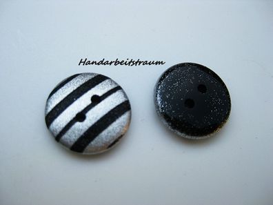 1 Kunststoffknopf schwarz silber 15x4mm 2 Loch a 2mm Nr 4489