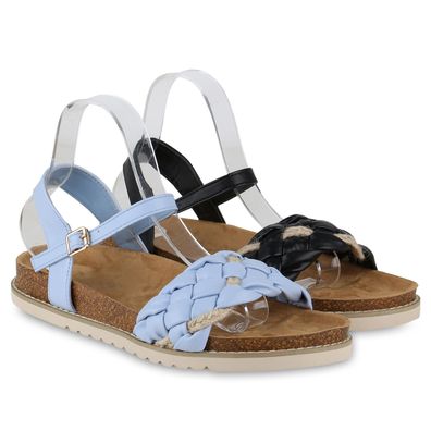 VAN HILL Damen Übergrößen Riemchensandalen Sandale Bast Profil-Sohle Schuhe 841270