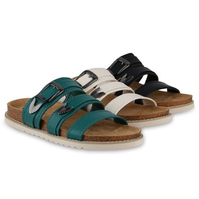 VAN HILL Damen Übergrößen Pantoletten Sandale Schnallen Profil-Sohle Schuhe 841271