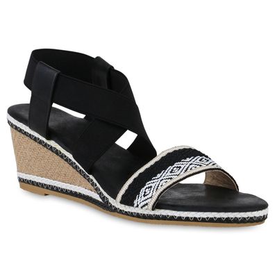 VAN HILL Damen Übergrößen Keilsandaletten Sandaletten Bast Prints Schuhe 841276