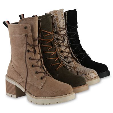 VAN HILL Damen Leicht Gefütterte Schnürstiefeletten Profil-Sohle Schuhe 841344