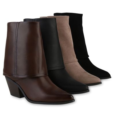 VAN HILL Damen Leicht Gefütterte Cowboy Boots Stiefeletten Spitze Schuhe 841322