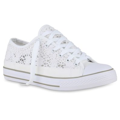 VAN HILL Damen Übergröße Sneaker Low Schnürer Spitze Freizeit Stoff Schuhe 841275