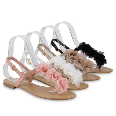 VAN HILL Damen Zehentrenner Sandalen Volants Zehenstegsandale Sommer Schuhe 841288