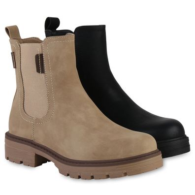 VAN HILL Damen Klassische Stiefeletten Profil-Sohle Plateau Vorne Schuhe 841383