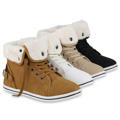 VAN HILL Damen Warm Gefüttert Sneaker High Bequem Schnürer Schnallen Schuhe 840858