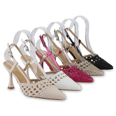 VAN HILL Damen Slingpumps Pumps Stiletto Basic Party Absatz-Schuhe 840882
