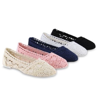 VAN HILL Damen Klassische Ballerinas Slippers Bequeme Spitze Stoff Schuhe 841312