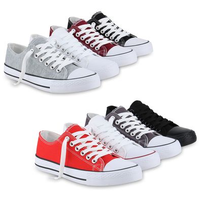 VAN HILL Damen Sneaker Low Schnürer Bequeme Basic Stoff Freizeit Schuhe 841314