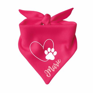 Dreieck Hundehalstuch personalisiert mit Namen und Design Herz mit Pfote einfarbig
