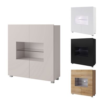 Kommode Calabrini C-02 mit LED Sideboard 100 cm Vitrine Highboard Hochglanz