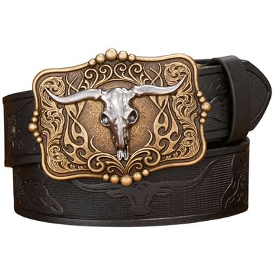 Westerngürtel mit Longhorn-Schnalle - im authentischen Cowboy Style