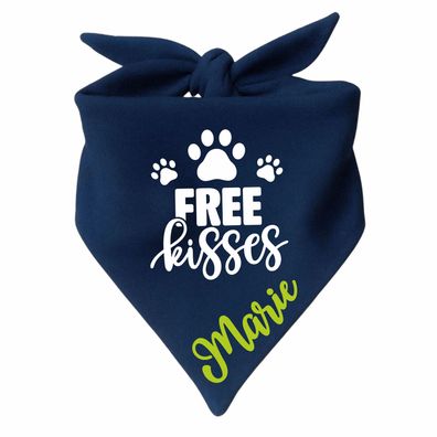 Dreieck Hundehalstuch personalisiert mit Namen und dem Design Free Kisses