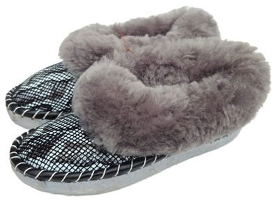 Lammfell Warme Latschen Mokassin Hausschuhe Gr.36-43 NEU, Schaffell/-leder Schlange