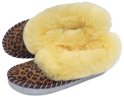 Lammfell Warme Latschen Mokassin Hausschuhe Gr.36-43 NEU, Schaffell/-leder * Panther*