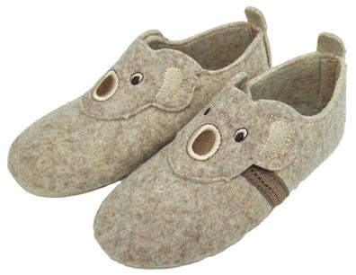 Leichte Kinder Hausschuhe Gr.28 bis 34 - 100% Wolle Filz- KOALA Klettverschluss