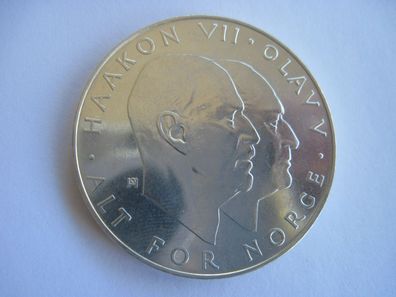 Silbermünze Norwegen 25 Kronen 1970, 25 Jahre Sieg der Alliierten 25,4 g fein