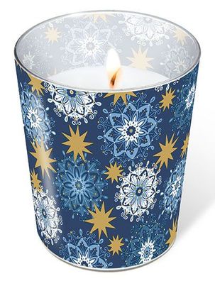 Weihnachten*Glaskerze*Blau&gold Sterne*Filigree stars*
