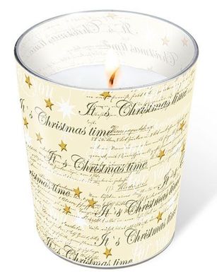 Weihnachten Glaskerze weiß&gold Sterne It´s Christmas time