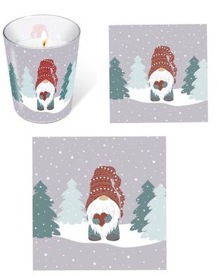 Weihnachten Set 1Glaskerze+20Lunch+20Cocktail Servietten Wichtel"Tomte in Forest"