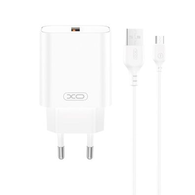 XO CE33 Schnellladegerät 18?W QC, 1× USB-A, inkl. USB-C-Kabel, Weiß
