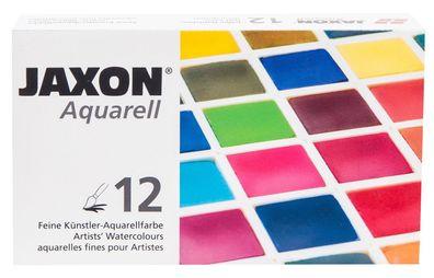 JAXON 89912 Aquarellfarbkasten - 12 Stück, 1/2 Näpfe Metallkasten