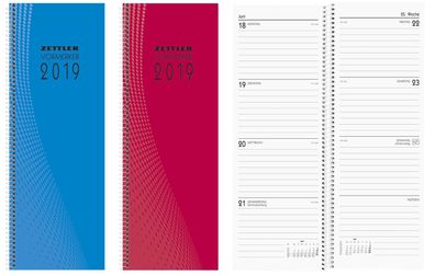 Zettler 602239 Vormerkkalender 709 - 1 Woche/2 Seiten, 10,5 x 29,5 cm, Karton, sortie