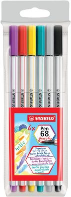 Stabilo 568/06-11 Premium-Filzstift mit Pinselspitze Pen 68 brush - 6er Etui