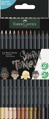 FABER Castell 116414 Buntstift Black Edition Skin Tones - 12er Etui, sortiert
