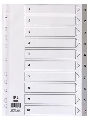 Q-Connect® KF01916 Zahlenregister - 1 - 10, PP, A4, 10 Blatt + Indexblatt, grau