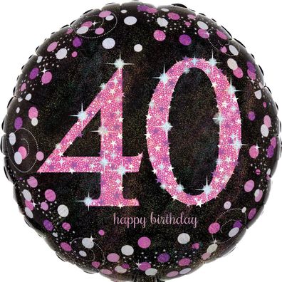AMSCAN 3378601 Folienballon Happy Birthday 40 - Ø 43 cm, schwarz/pink, Konfetti