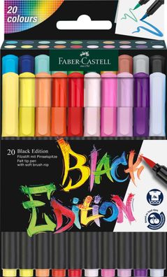FABER Castell 116452 Faserschreiberetui Black Edition - Pinselspitze, 20er Kartonetui