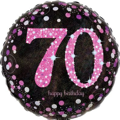 AMSCAN 3378901 Folienballon Happy Birthday 70 - Ø 43 cm, schwarz/pink, Konfetti