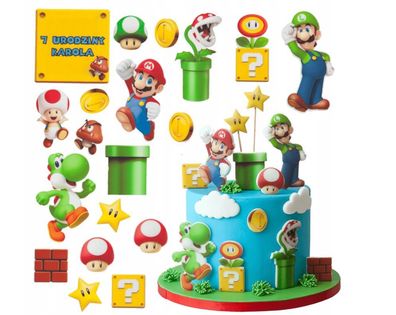 Super Mario Essbar Mario Bros Tortenaufleger Torte Geburstag Zuckermasse + NAME m02