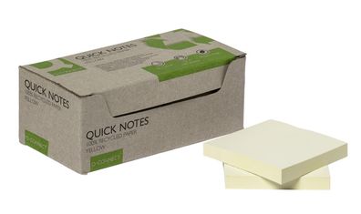 Q-Connect® KF17321 Haftnotizblock Recycling - gelb, 76 x 76 mm, 100 Blatt, 12er Box