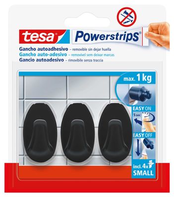 tesa® 58275-00000-20 Powerstrips® Systemhaken - ablösbar, S Oval schwarz Small 1 kg