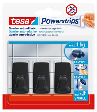 tesa® 58278-00000-20 Powerstrips® Systemhaken - ablösbar, S Eckig schwarz Small 1kg