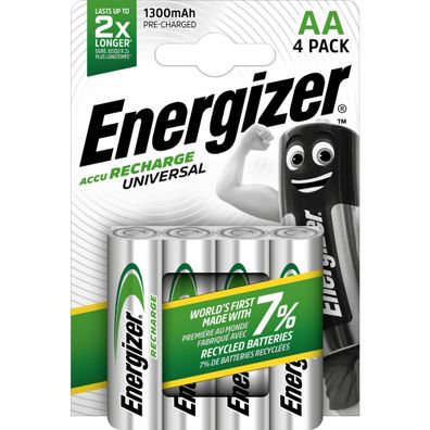 Energizer E301376004 Akku Recharge Universal - Mignon (AA), 1300 mAh, vorgeladen, 4 S