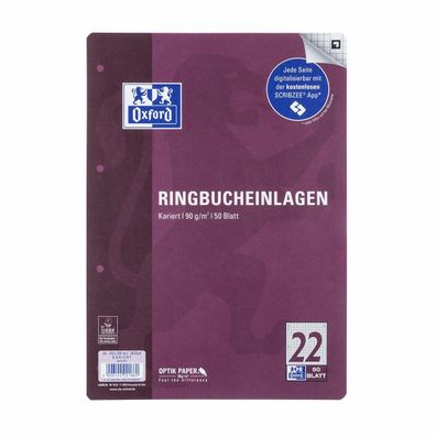Oxford 400131466 Ringbucheinlage LIN22 - A4, kariert, 90g/qm, 4-fach gelocht, 50 Blat