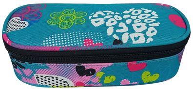 DONAU 6777100-86 Schüleretui Motiv Heart & Flowers - oval klein, 21 x 5,5 x 10,5 cm,
