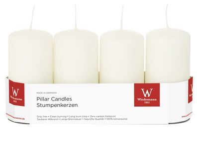 Wiedemann 218156.003 Stumpenkerze - 100 x 50 mm, 4 Stück, elfenbein