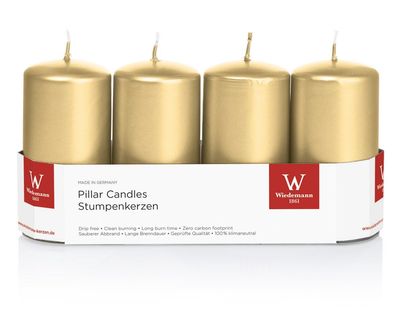 Wiedemann 218163.026 Stumpenkerze - 100 x 50 mm, 4 Stück, gold