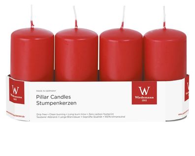 Wiedemann 218156.001 Stumpenkerze - 100 x 50 mm, 4 Stück, rot