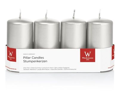 Wiedemann 218163.027 Stumpenkerze - 100 x 50 mm, 4 Stück, silber
