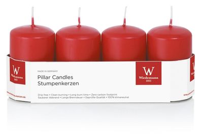 Wiedemann 218155.001 Stumpenkerze - 80 x 50 mm, 4 Stück, rot