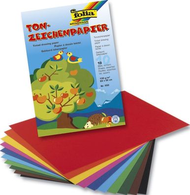 Folia 550 Tonpapier - 22 x 32 cm, 10 Farben sortiert