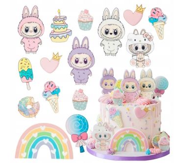 Labubu Essbar Maskottchen Tortenaufleger Torte Geburstag Zuckermasse + NAME l01