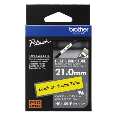 brother HSE651E Schrumpfschlauch 21 mm schwarz auf gelb